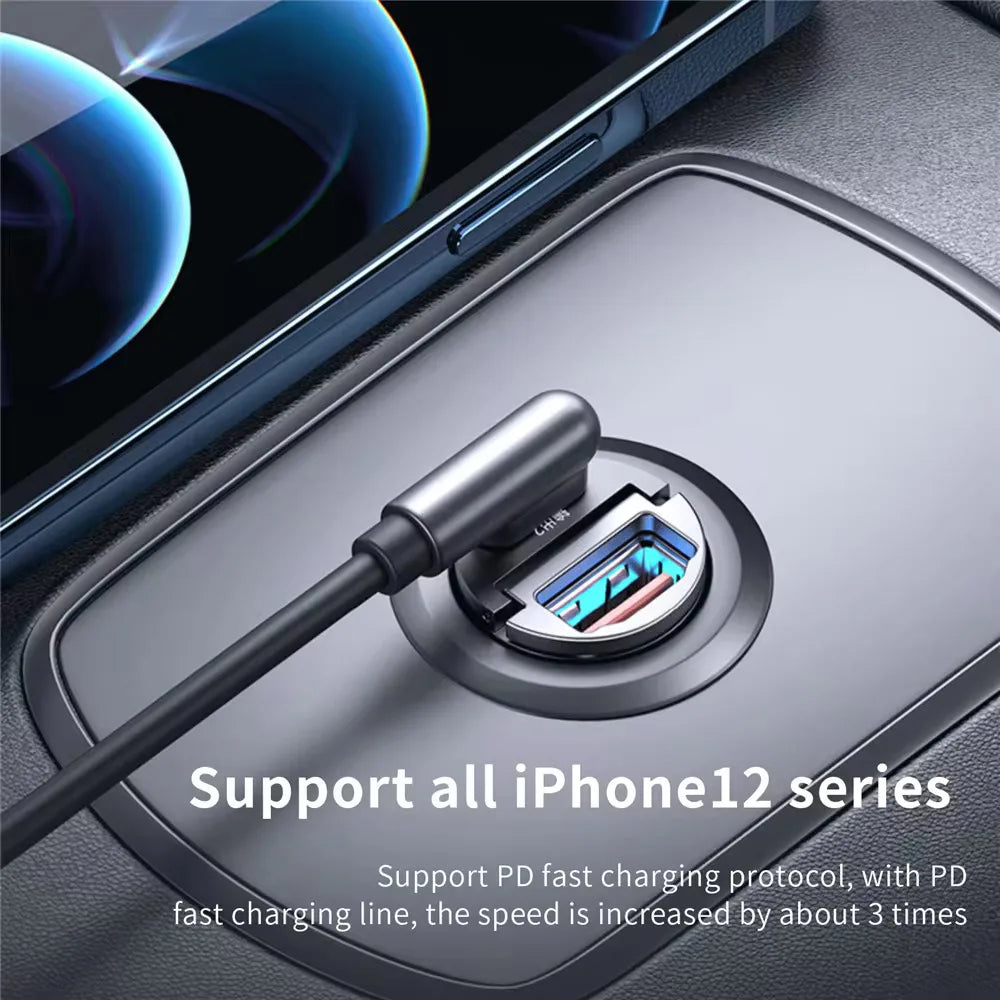 Mini Aluminum Car Charger, USB-C and USB Fast Charging up to 30W, Charges 2 Devices, Fits 12V and 24V Sockets