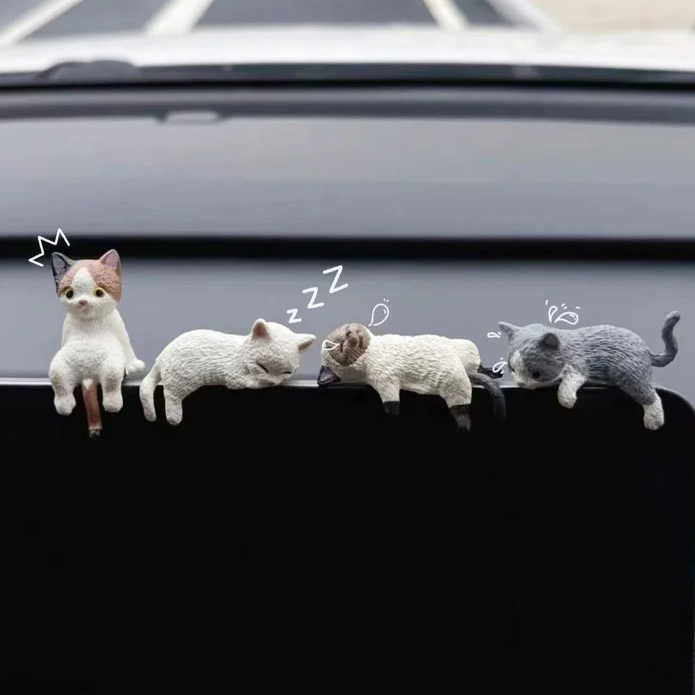 Sleeping Cat Dashboard Ornament, Cute Kitten Figurine for the Car Console, Screen Top or Desk, 4 Styles