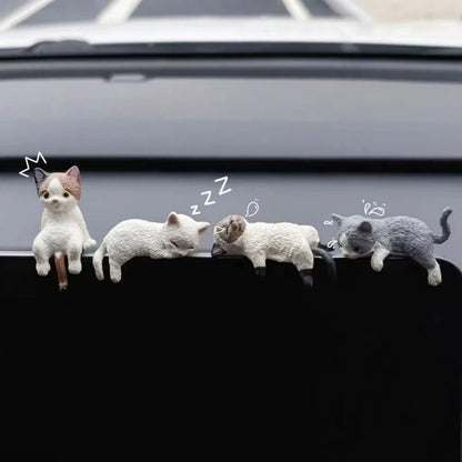 Sleeping Cat Dashboard Ornament, Cute Kitten Figurine for the Car Console, Screen Top or Desk, 4 Styles