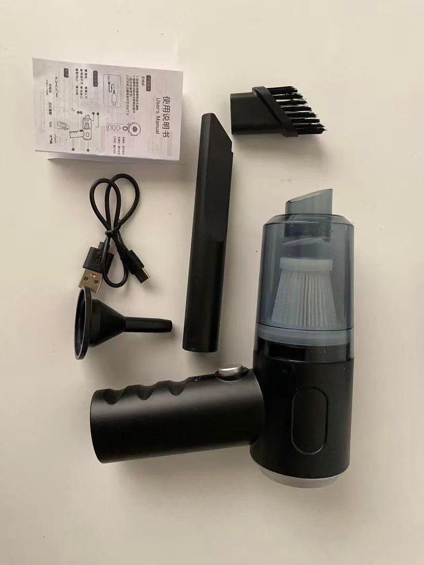 Cordless Handheld Car Vacuum, 2 in 1 Suction and Blower, Rechargeable, with Crevice and Brush Nozzles and Washable Filter