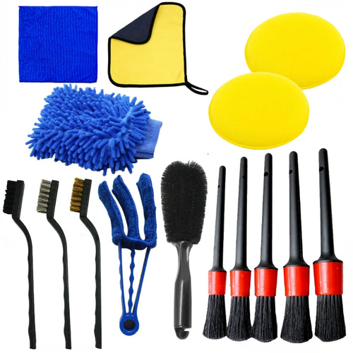 15 Piece Car Detailing Brush Set, Soft Bristle Brushes for Air Vents, Seat Gaps, Wheels and Emblems, Interior and Exterior Cleaning Kit