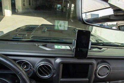 Dashboard Phone Holder for Jeep Wrangler 2018-2024 (JL), ABS Dash Mount with Storage Organizer Box, No Drilling