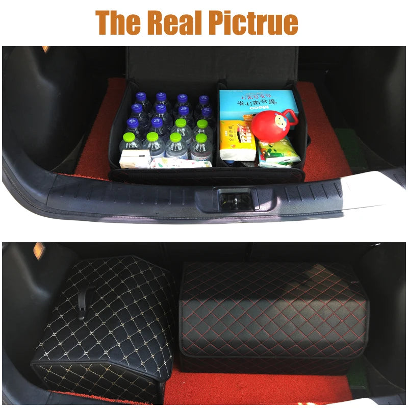 Trunk organizer holding bottles and supplies