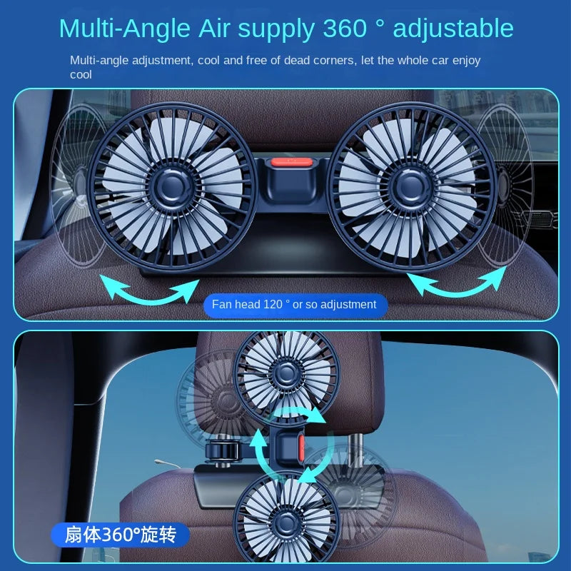 Rear Seat Car Fan with Flexible Silicone Neck, 3 Speed USB Cooling Fan for Back Seat Passengers, 1 or 2 Fan Heads