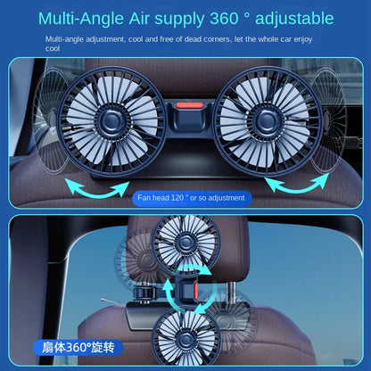 Rear Seat Car Fan with Flexible Silicone Neck, 3 Speed USB Cooling Fan for Back Seat Passengers, 1 or 2 Fan Heads
