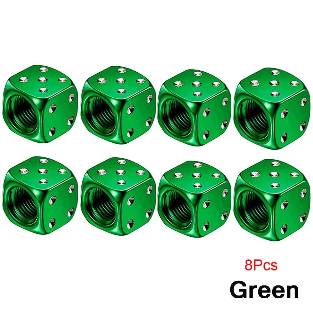 Dice Tire Valve Stem Caps, Dustproof Valve Covers for Cars, Trucks, Motorcycles and Bikes, 4 or 8 Pack, 11 Colors