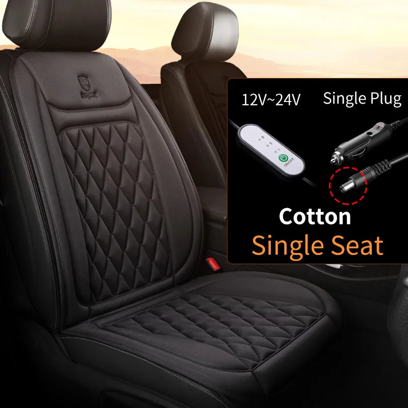 12V-24V Heated Car Seat Cover, 25W Seat Warmer Cushion with 3 Heat Levels and Auto-Off Timer, Flannel or Cloth, 1 or 2 Pack