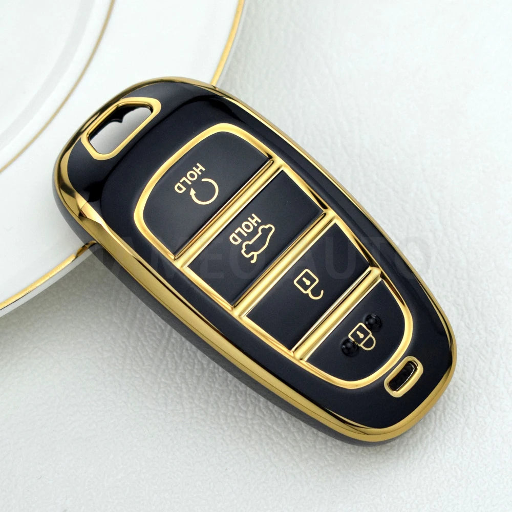 Key Fob Cover for Hyundai 4-Button Keys, Two-Tone TPU Case for Tucson (NX4), Santa Fe and Nexo, 8 Colors with Gold or Silver