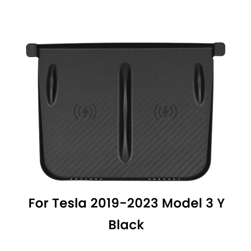 Wireless Charging Pad Mat for Tesla Model 3 and Model Y, Black Silicone Non-Slip Console Mat with Carbon Fiber Pattern