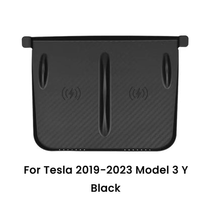 Wireless Charging Pad Mat for Tesla Model 3 and Model Y, Black Silicone Non-Slip Console Mat with Carbon Fiber Pattern