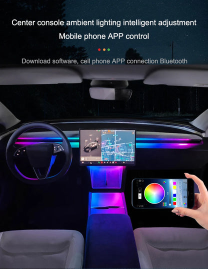Seatback Ambient Light Kit for Tesla Model 3 Highland 2024 and Model Y Juniper, RGB LED Strips with Touchscreen Control, Plus Console and Dash Sets