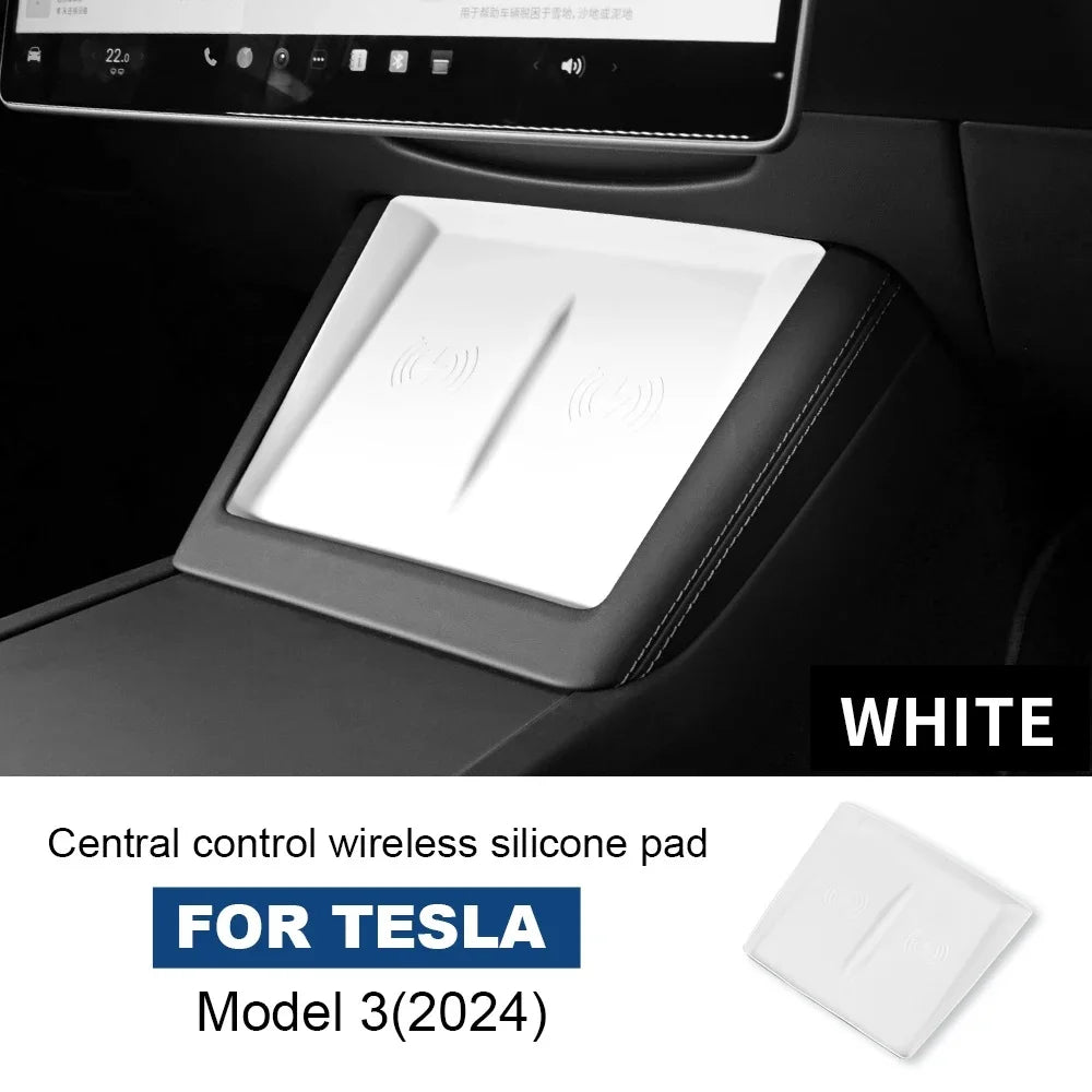 Silicone Charging Pad Mat for Tesla Model 3 Highland 2024-2026 and Model Y Juniper 2025-2026, 9.1 x 7.1 in Non-Slip Mat, 3 Colors