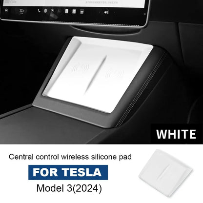 Silicone Charging Pad Mat for Tesla Model 3 Highland 2024-2026 and Model Y Juniper 2025-2026, 9.1 x 7.1 in Non-Slip Mat, 3 Colors