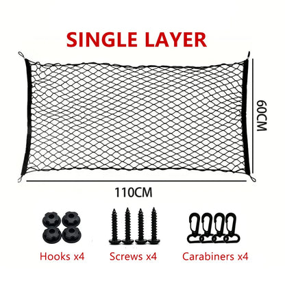 Trunk Cargo Net for Toyota RAV4 2019-2025, Single or Double Layer Elastic Nylon Mesh with Buckles for Trunk Anchor Points