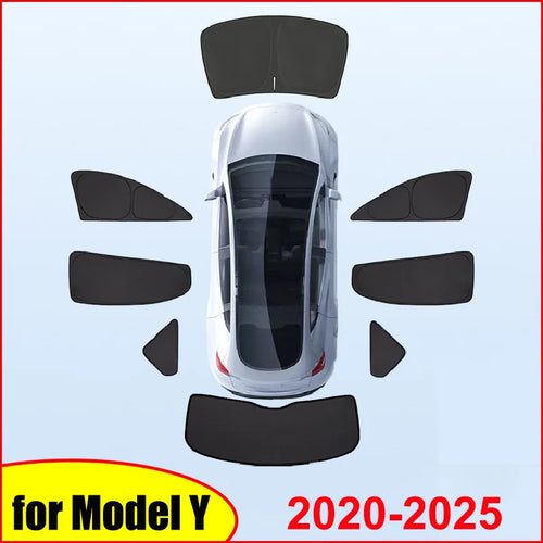 Blackout Sun Shades for Tesla Model Y 2020-2024 and Juniper 2025+, Windshield, Side Window and Full 8-Piece Privacy Sets
