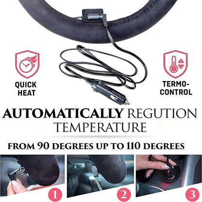 Heated Steering Wheel Cover for 14.5 to 15 Inch Wheels, 12V Plush Steering Wheel Warmer with Cigarette Lighter Plug, 1, 3, 5 or 10 Pack