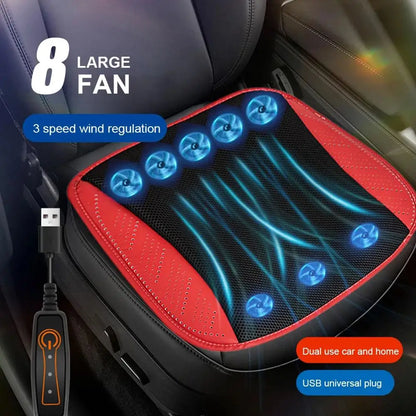 USB Cooling Seat Cushion with 5 or 8 Fans, 3 Speed Ventilated Seat Pad for Car, Home or Office Chair, 16.9 x 16.9 Inch