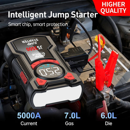 5-in-1 Portable Car Jump Starter with 150 PSI Air Compressor, Power Bank and LED Light for 12V Vehicles, 10000 or 12000mAh