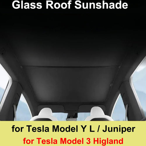 Glass Roof Sunshade for Tesla Model Y Juniper and Model 3 Highland, 2-Piece Ice-Cooling Shade with Clips and Storage Bag, Black or Gray