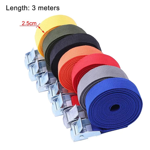 3 m cargo straps with metal cam buckles in several colors