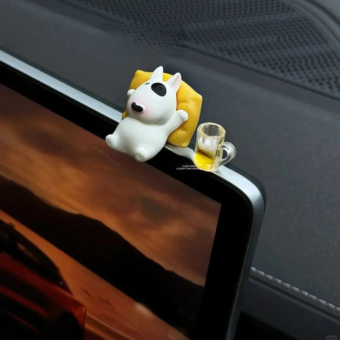 Bull Terrier Dashboard Figurine, Relaxed Pose Resin Dog Ornament for Car Dashboards, Desks and Shelves