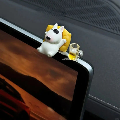 Bull Terrier Dashboard Figurine, Relaxed Pose Resin Dog Ornament for Car Dashboards, Desks and Shelves