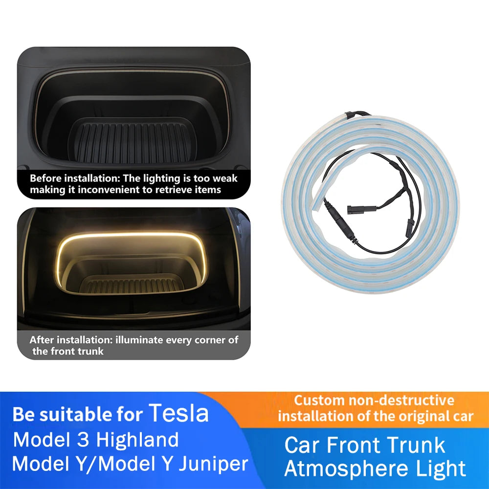 Frunk Light Strip for Tesla Model 3 Highland 2024, Model Y 2021-2024 and Model Y Juniper 2025, LED Front Trunk Lighting
