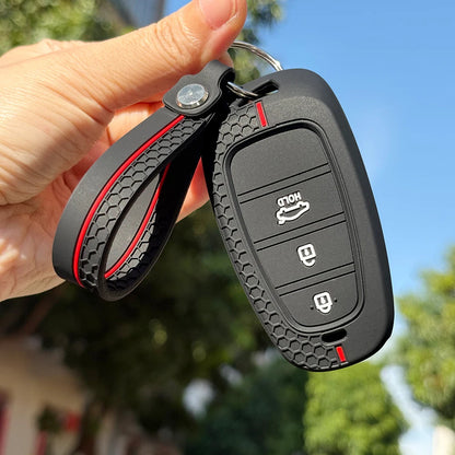 Key Fob Cover for Hyundai 2, 3, 4 and 5-Button Keys, Silicone Case with Red Line Design for Tucson (NX4), Sonata, Nexo and Azera