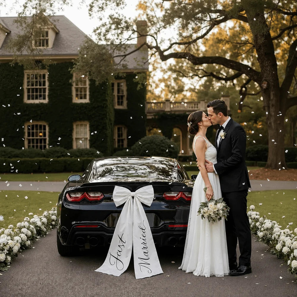 Elegant White Wedding Car Bow, Large 32 x 24 in Ribbon Bow for the Wedding Car, Bridal Decor and Wedding Photos