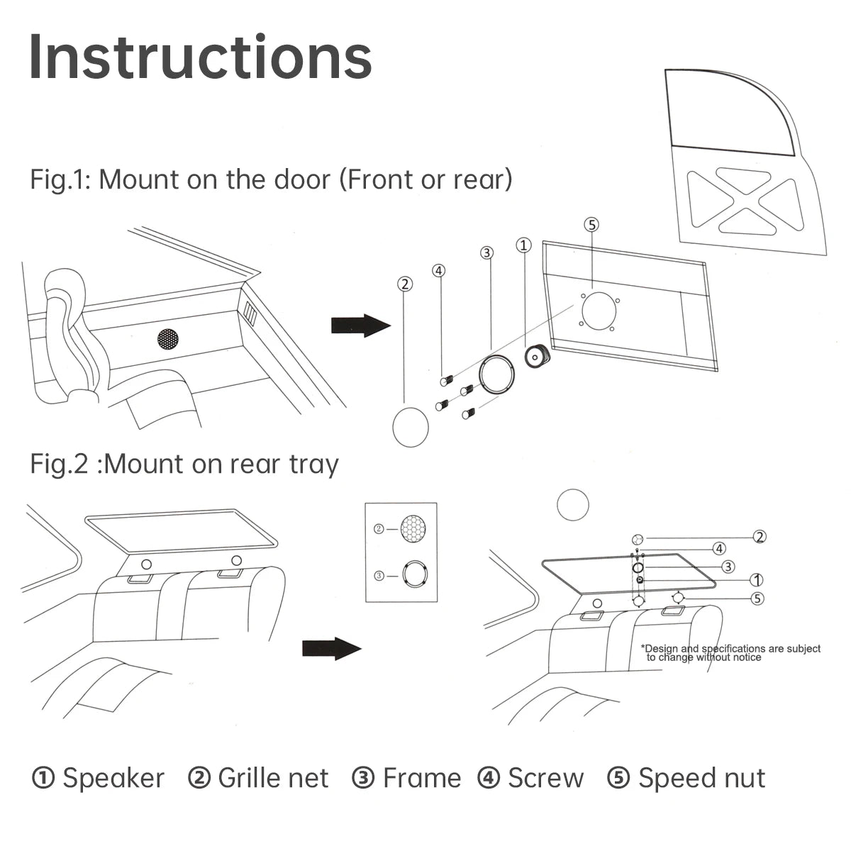 Installation instructions for dash and door mounting