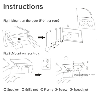 Installation instructions for dash and door mounting