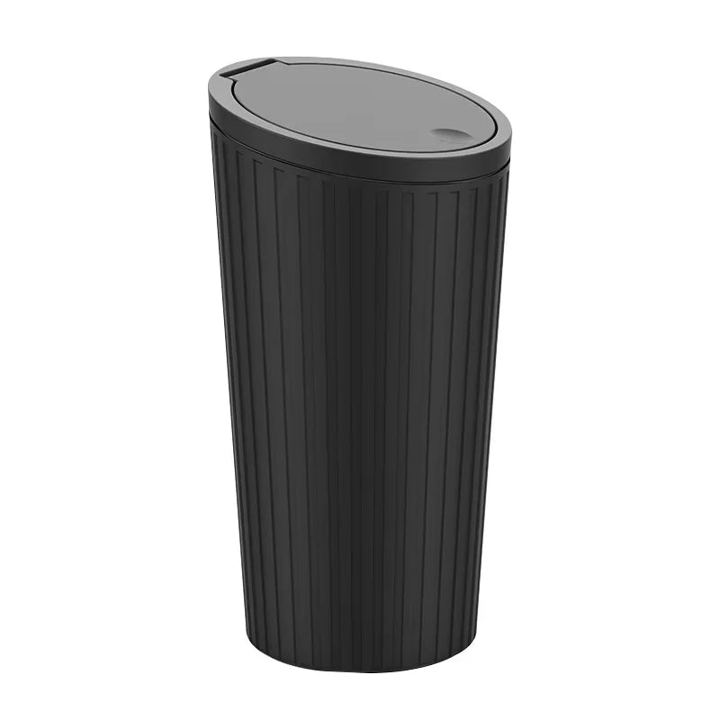 Mini Car Trash Can with Press Lid, Compact Round Plastic Garbage Bin for Car Interiors