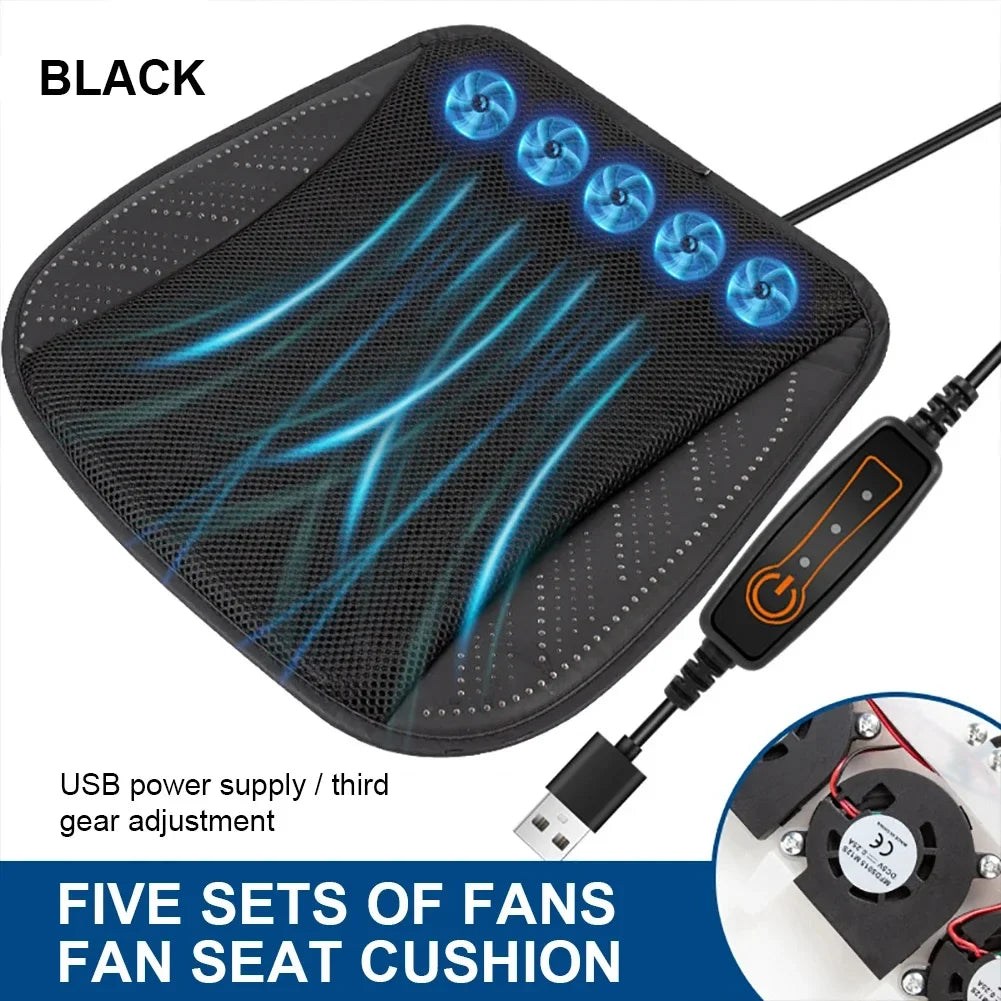USB Cooling Seat Cushion with 5 or 8 Fans, 3 Speed Ventilated Seat Pad for Car, Home or Office Chair, 16.9 x 16.9 Inch