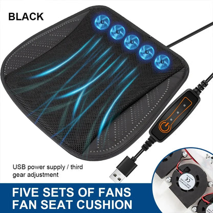 USB Cooling Seat Cushion with 5 or 8 Fans, 3 Speed Ventilated Seat Pad for Car, Home or Office Chair, 16.9 x 16.9 Inch