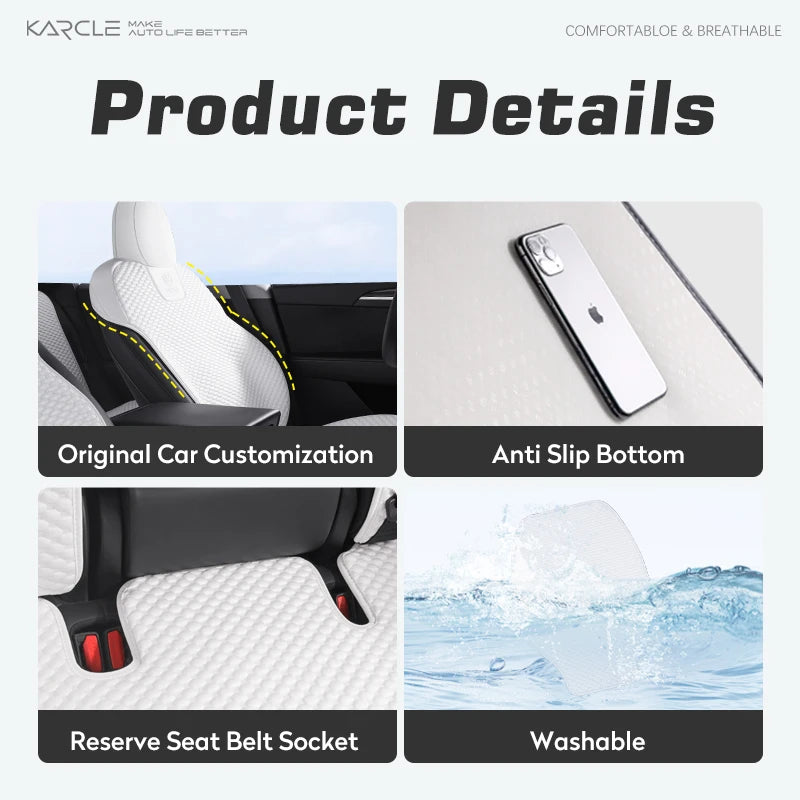 Ice Silk Seat Cushions for Tesla Model Y 2020-2024 and Model 3 2017-2023, Breathable Front or Rear Seat Pads, Black or White