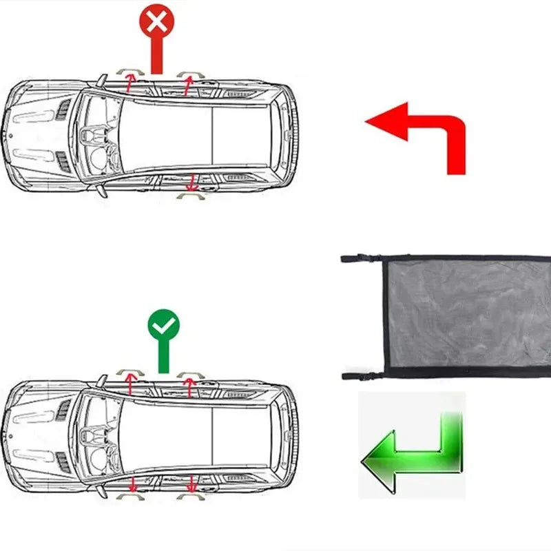 Car Ceiling Cargo Net Storage Bag for SUVs and Cars, Double Layer Mesh Organizer with Zipper and 4 Buckles, 31 x 22 Inch