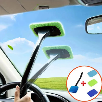 Car Windshield Cleaning Tool with Long Handle, Inside Window Cleaner with Washable Microfiber Pad, 4 Options