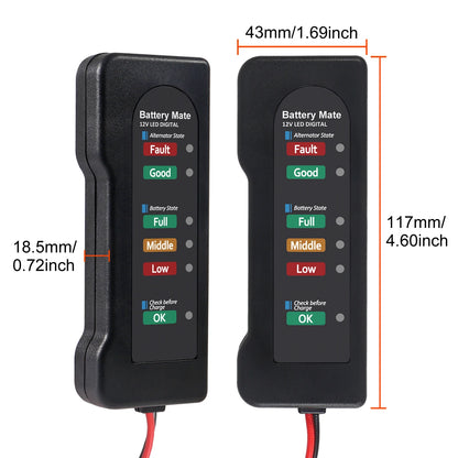 12V Car Battery and Alternator Tester, 6 LED Battery Checker for Charge Level and Charging System