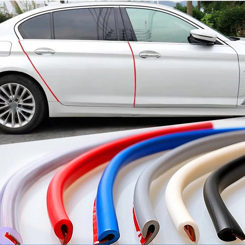 Car Door Edge Guard Strip, 16.4 ft (5 m) Cut-to-Fit Silicone Trim Roll for Door Edge Scratch Protection, 6 Colors