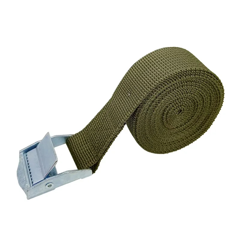 Olive green cargo strap with metal cam buckle