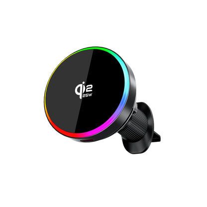 Magnetic Wireless Car Charger with Vacuum Suction Base, 15W Phone Mount with 360 Degree Rotation and RGB Light, 7 Models
