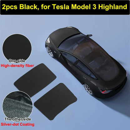 Glass Roof Sunshade for Tesla Model Y Juniper and Model 3 Highland, 2-Piece Ice-Cooling Shade with Clips and Storage Bag, Black or Gray