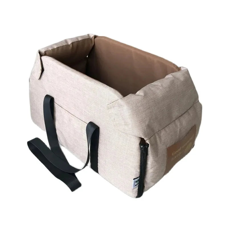 Center Console Pet Booster Seat for Small Dogs and Cats, Portable Carrier Bag with Waterproof Oxford Cloth, Small or Large, Gray or Khaki