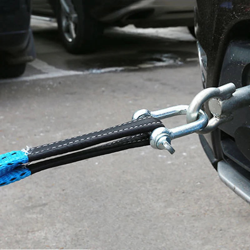 8 Ton Tow Strap with U Shackles, 5 m (16.4 ft) High Strength Polyester Recovery Strap, Reflective Blue or Yellow