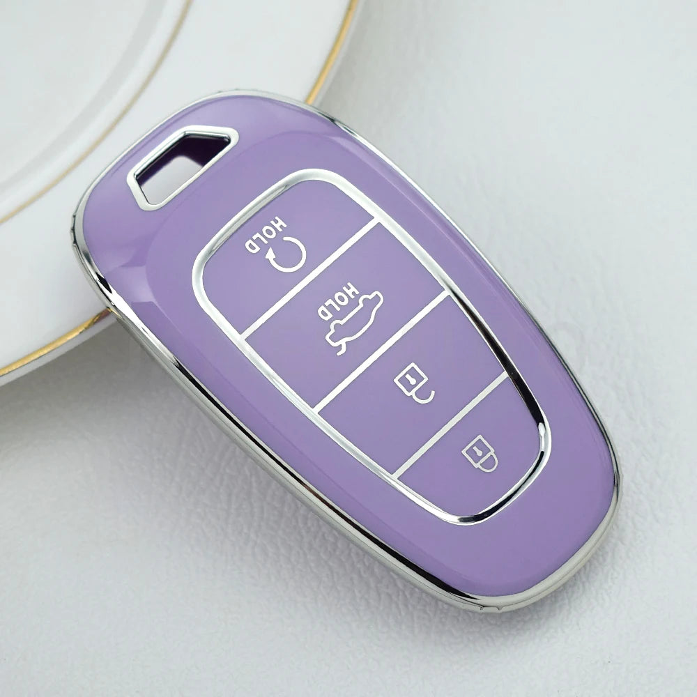 Key Fob Cover for Hyundai 4-Button Keys, Two-Tone TPU Case for Tucson (NX4), Santa Fe and Nexo, 8 Colors with Gold or Silver
