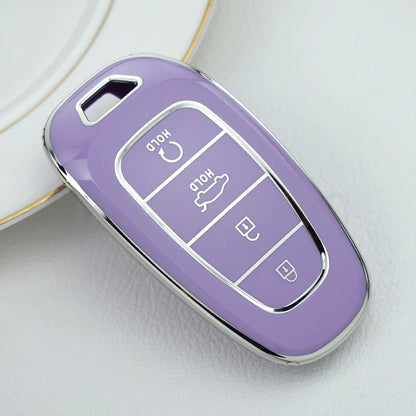 Key Fob Cover for Hyundai 4-Button Keys, Two-Tone TPU Case for Tucson (NX4), Santa Fe and Nexo, 8 Colors with Gold or Silver
