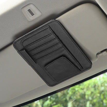 Multi-Pocket Car Visor Organizer — PU Leather Storage for Cards, Glasses & Sunshade