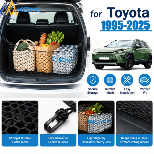 Trunk Cargo Net for Toyota RAV4 2019-2025, Single or Double Layer Elastic Nylon Mesh with Buckles for Trunk Anchor Points