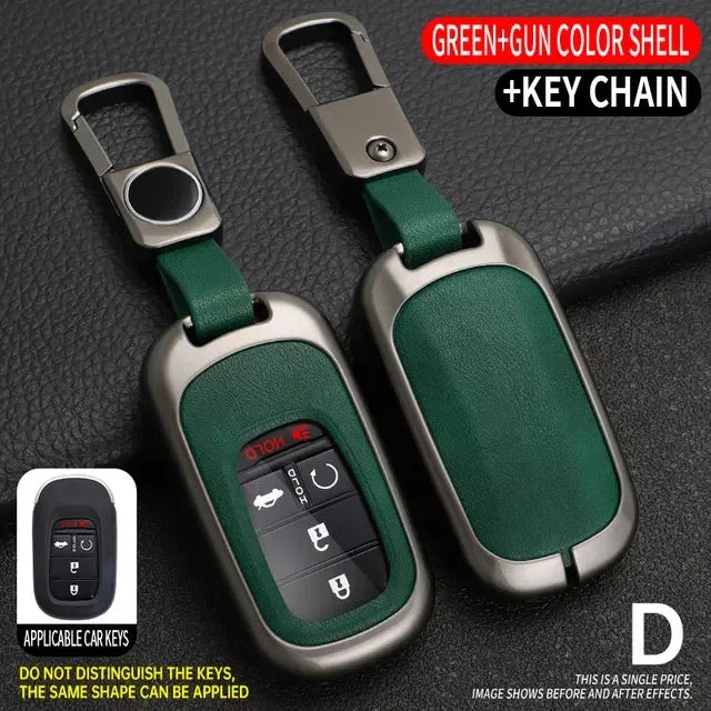 Key Fob Cover for Honda Civic 11th Gen Keyless Fobs, Alloy and Leather Case for 3, 4 and 5-Button Keys, 4 Colors