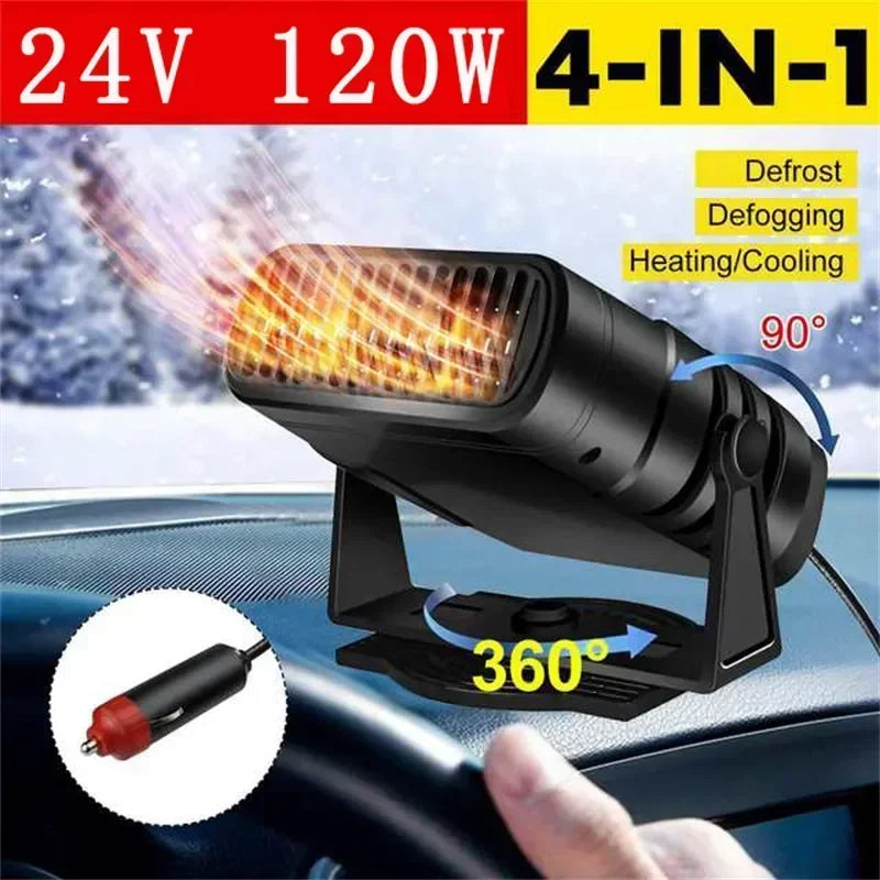 Dual Mode Portable Car Heater and Cooling Fan, 360 Degree Rotating Windshield Defroster and Defogger, 12V 120W or 24V 200W
